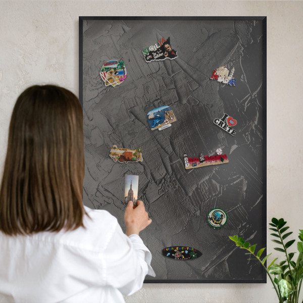 Vacation magnet board with a black frame Textured black