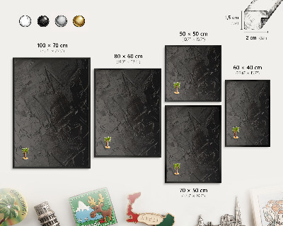 Vacation magnet board with a black frame Textured black