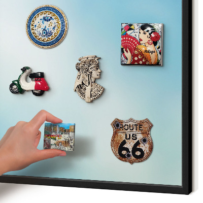 Metal wall board for magnets in a black frame Blue sky