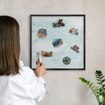 Vacation magnet board with a black frame Pastel abrasions