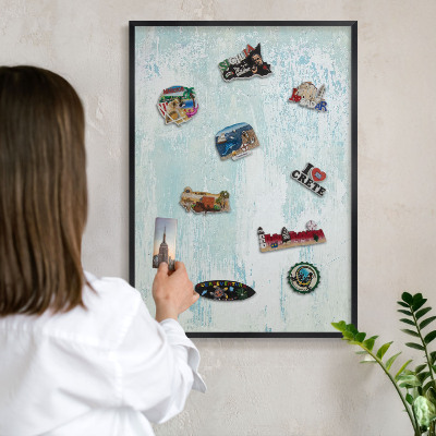 Vacation magnet board with a black frame Pastel abrasions