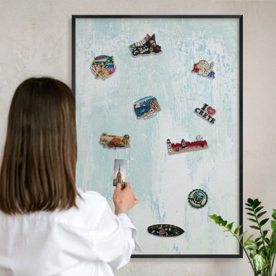Vacation magnet board with a black frame Pastel abrasions