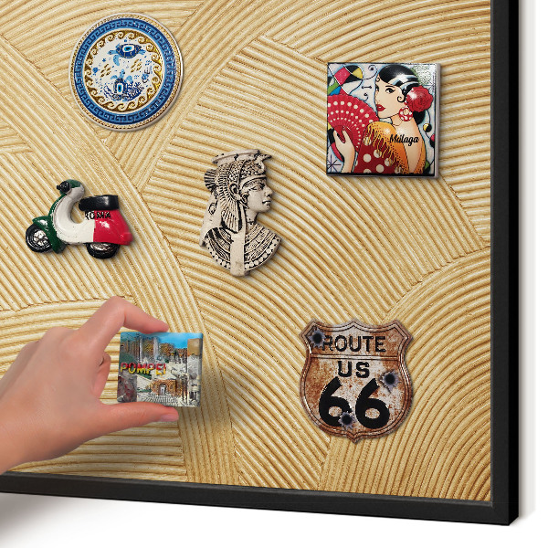 Metal wall board for magnets in a black frame Structural lines