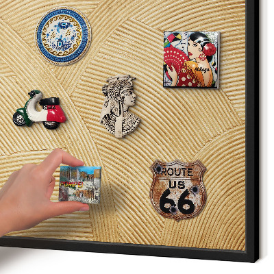 Metal wall board for magnets in a black frame Structural lines