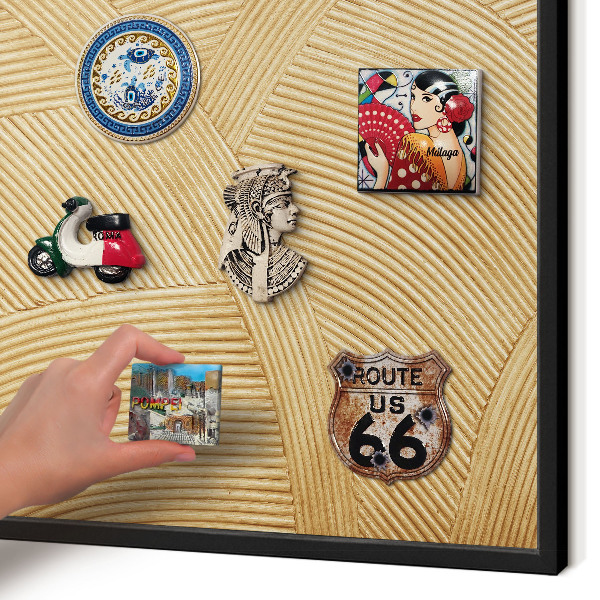 Metal wall board for magnets in a black frame Structural lines