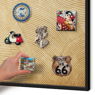 Metal wall board for magnets in a black frame Structural lines
