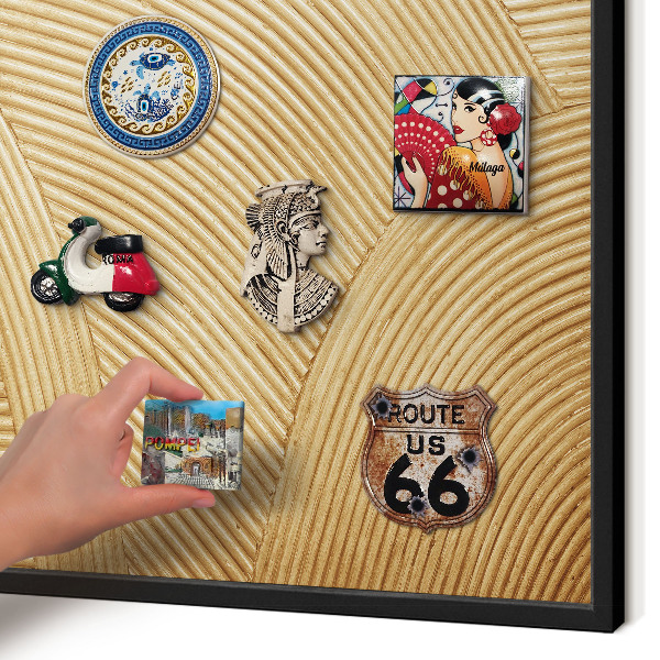 Metal wall board for magnets in a black frame Structural lines