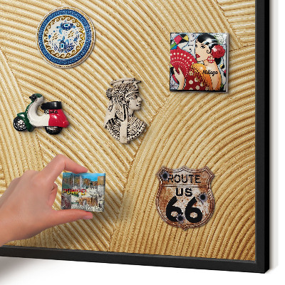 Metal wall board for magnets in a black frame Structural lines