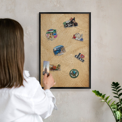 Metal wall board for magnets in a black frame Structural lines