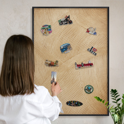 Metal wall board for magnets in a black frame Structural lines