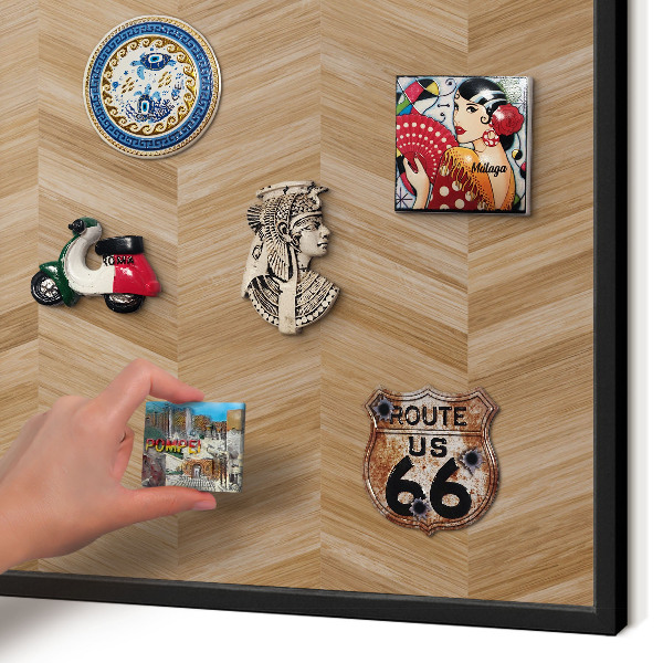 Vacation magnet board with a black frame Wood herringbone