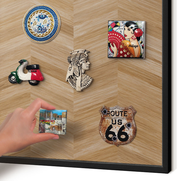Vacation magnet board with a black frame Wood herringbone