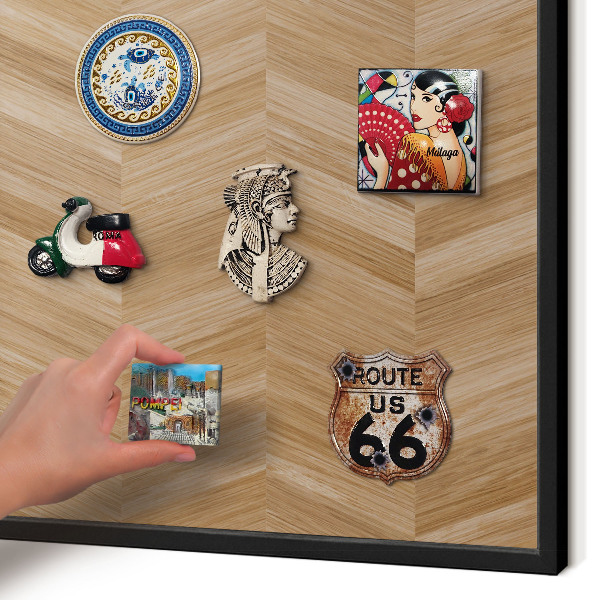 Vacation magnet board with a black frame Wood herringbone