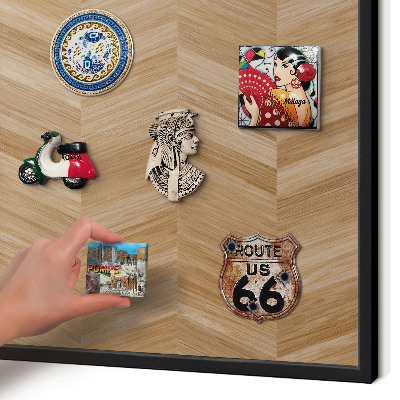 Vacation magnet board with a black frame Wood herringbone