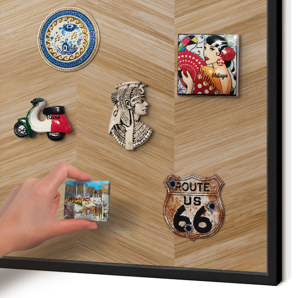 Vacation magnet board with a black frame Wood herringbone