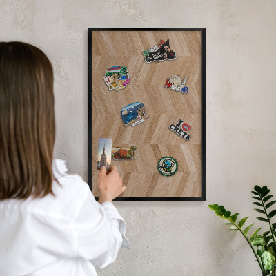 Vacation magnet board with a black frame Wood herringbone