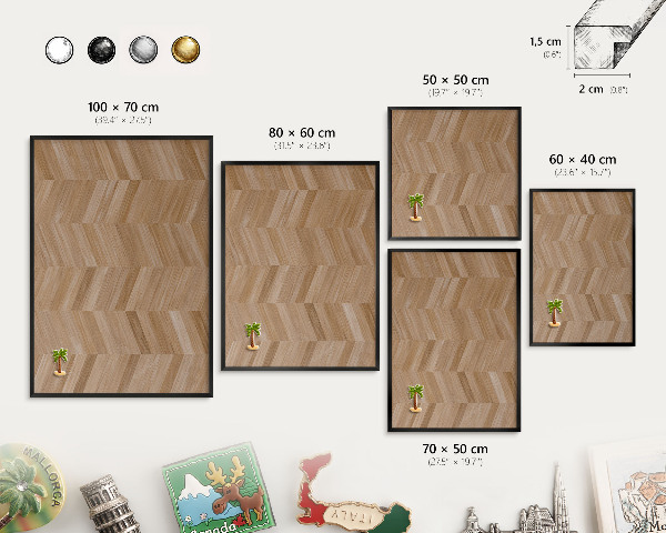 Vacation magnet board with a black frame Wood herringbone