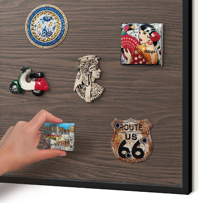 Metal wall board for magnets in a black frame Natural wood
