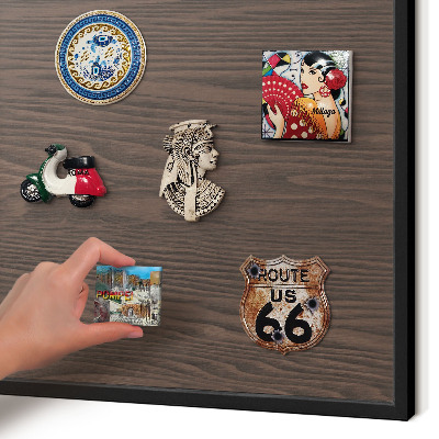 Metal wall board for magnets in a black frame Natural wood