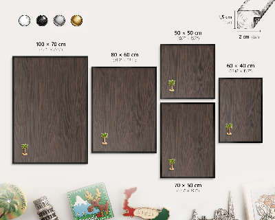 Metal wall board for magnets in a black frame Natural wood