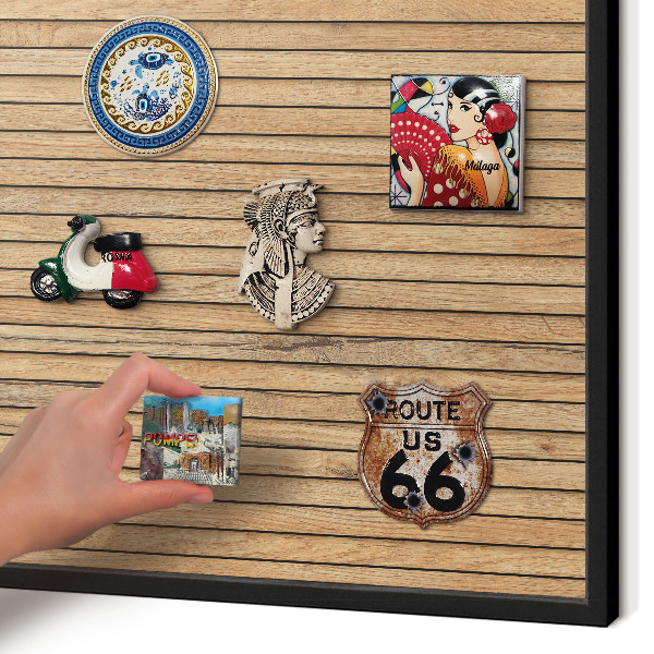 Vacation magnet board with a black frame Wooden boards