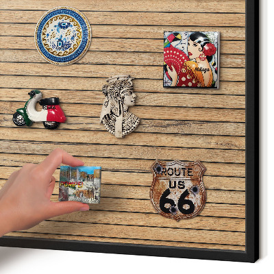 Vacation magnet board with a black frame Wooden boards