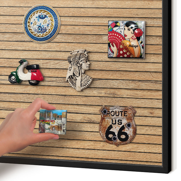 Vacation magnet board with a black frame Wooden boards