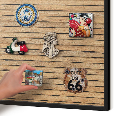 Vacation magnet board with a black frame Wooden boards