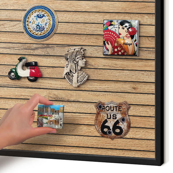 Vacation magnet board with a black frame Wooden boards
