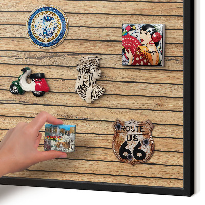 Vacation magnet board with a black frame Wooden boards