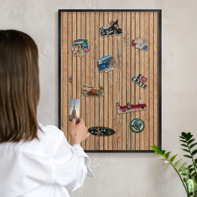 Vacation magnet board with a black frame Wooden boards