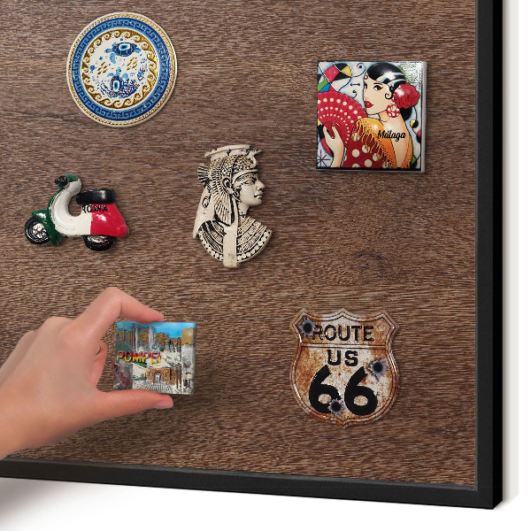 Vacation magnet board with a black frame Brown wood