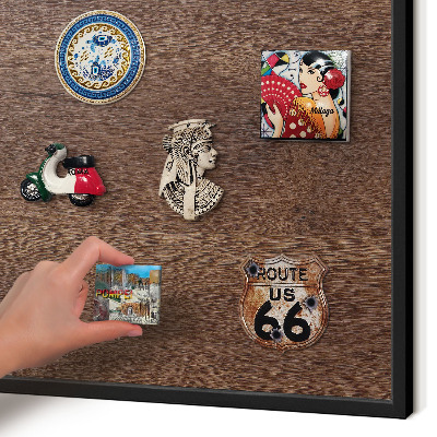 Vacation magnet board with a black frame Brown wood