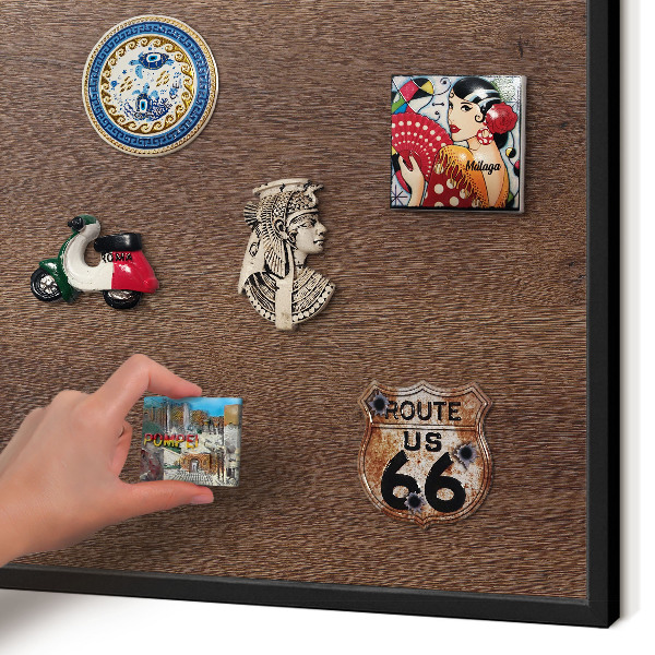 Vacation magnet board with a black frame Brown wood