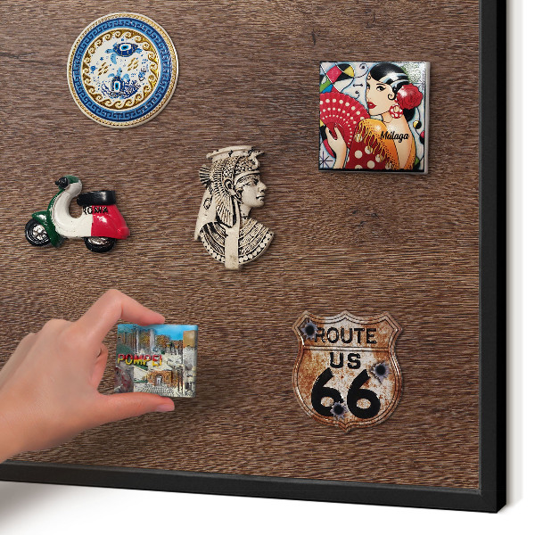Vacation magnet board with a black frame Brown wood