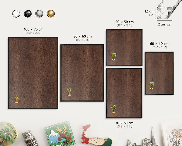 Vacation magnet board with a black frame Brown wood