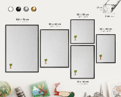 Metal wall board for magnets in a black frame White texture