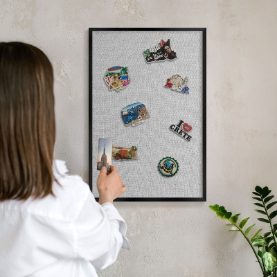 Vacation magnet board with a black frame Subtle elegance