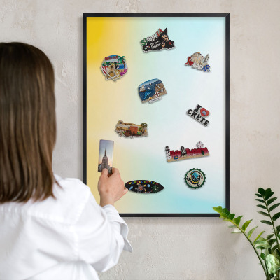 Metal wall board for magnets in a black frame Pastel relaxation