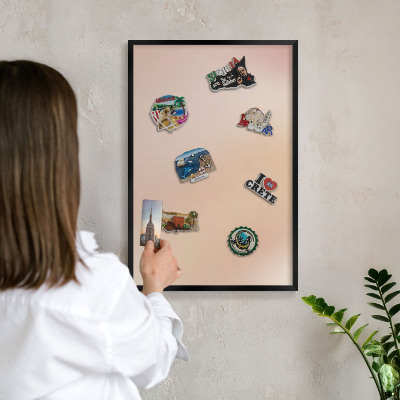 Vacation magnet board with a black frame Soft beige
