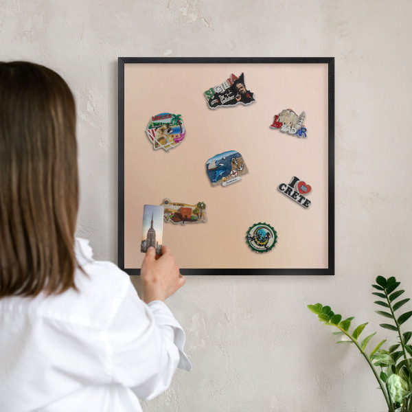 Vacation magnet board with a black frame Soft beige