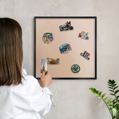 Vacation magnet board with a black frame Soft beige