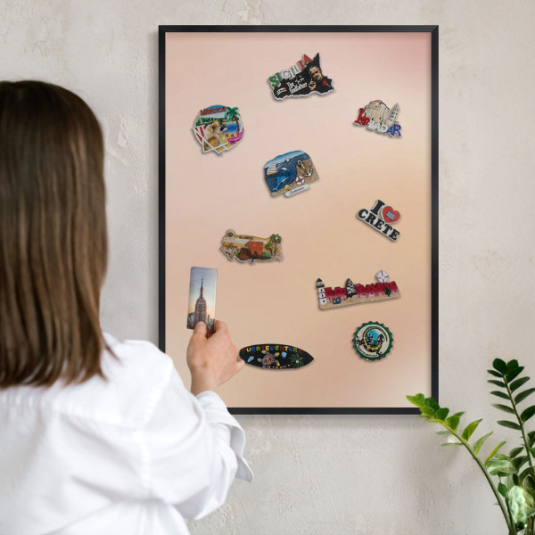 Vacation magnet board with a black frame Soft beige