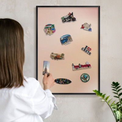 Vacation magnet board with a black frame Soft beige