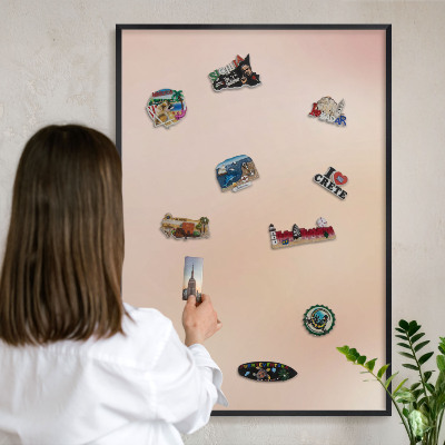 Vacation magnet board with a black frame Soft beige