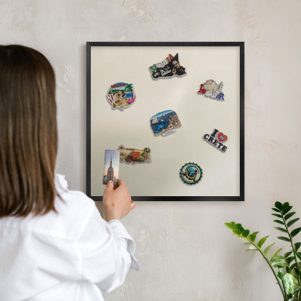 Metal wall board for magnets in a black frame Fog tone