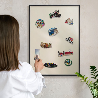 Metal wall board for magnets in a black frame Fog tone