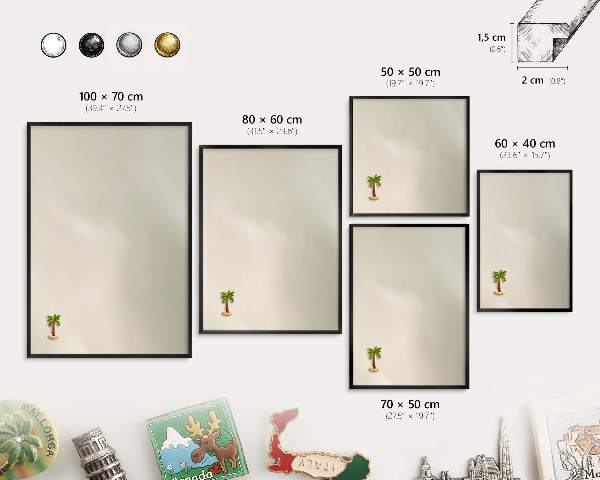 Metal wall board for magnets in a black frame Fog tone