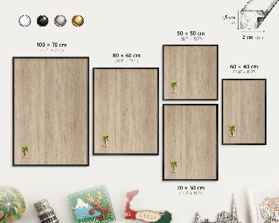 Vacation magnet board with a black frame Wooden background