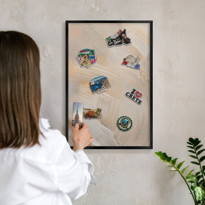 Metal wall board for magnets in a black frame Elegant abstraction